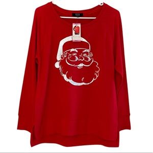 NWT Red + Silver Santa Holiday Christmas Top Small